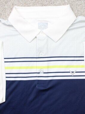 Callaway Polo Shirt Mens XL Blue/White/Yellow Opti-Dri Golf Short Sleeve